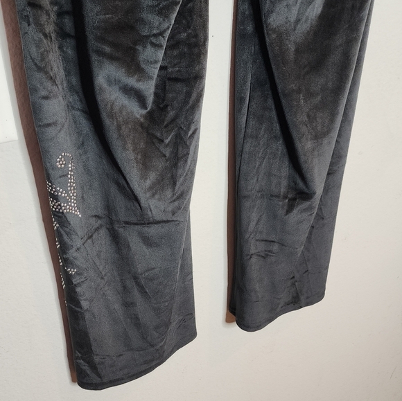 Juicy Couture Bling Stud Black Velvet Velour Pull On Pants Large Lounge Pajama - Picture 9 of 14